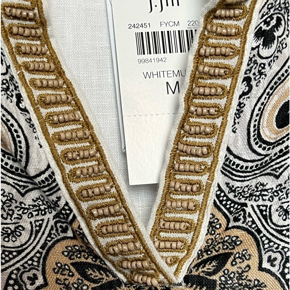 NWT J.Jill Love Linen White Tunic Paisley Trim Beading resort Medium - Picture 4 of 9